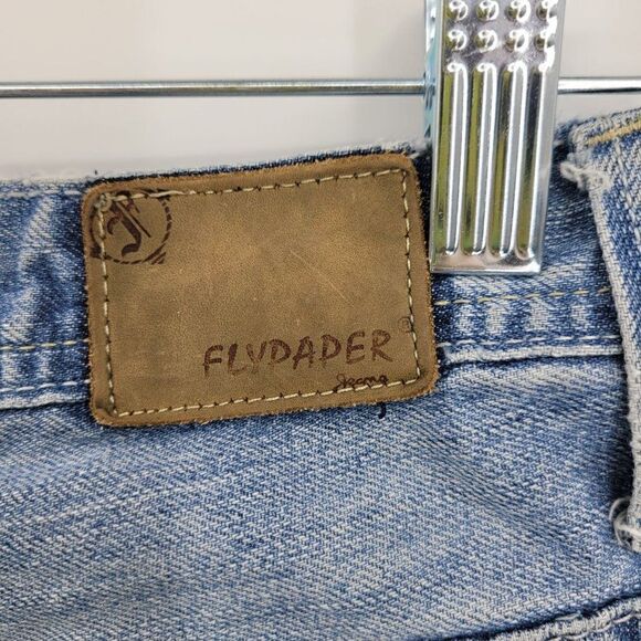 Mens Flypaper Jeans 34x34 Light Stone Wash Wide Straight Leg Thrashed Hem - Picture 9 of 10